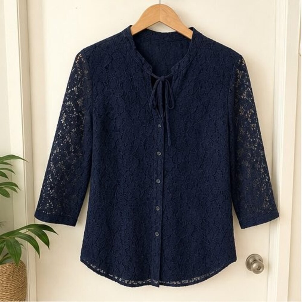 Navy Wrap Blouse